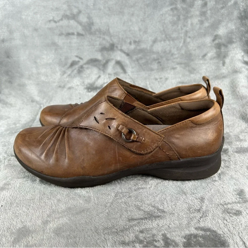 Earth Amity Loafers Womens 7.5‎ Brown Leather Comfort Flats Shoes Adjust Strap